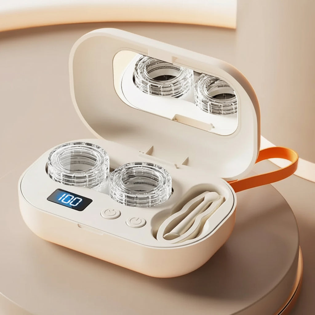 Portable Ultrasonic Contact Lens Cleaner USB C Rechargeable 18000 RPM High Frequency Vibration 360 Degree Cleaning Automati