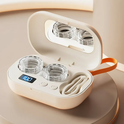 Portable Ultrasonic Contact Lens Cleaner USB C Rechargeable 18000 RPM High Frequency Vibration 360 Degree Cleaning Automati
