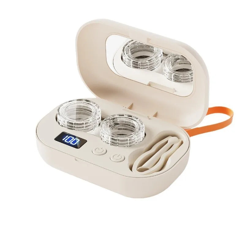 Portable Ultrasonic Contact Lens Cleaner USB C Rechargeable 18000 RPM High Frequency Vibration 360 Degree Cleaning Automati